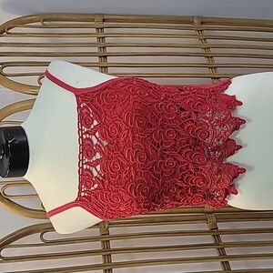 Awesome Wear vintage red lace tank crop top sz L made in USA